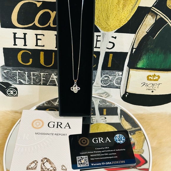 1 Ctw Moissanite Flower Cut Pendant Sterling Silver Necklace w/ Cert. & Box - Picture 9 of 10
